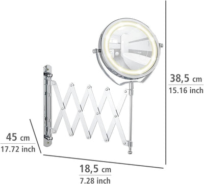 WENKO LED Kosmetikspiegel Brolo - Wandspiegel, höhenverstellbar, schwenkbar, Stahl, 18.5 x 38.5 x 45