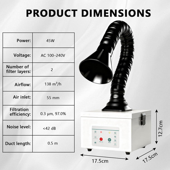 Lötrauchabsaugung, 45W Lötrauchabsorber mit 2 in 1 Komplex Filter, Frei Drehbar um 360° Fume Extract