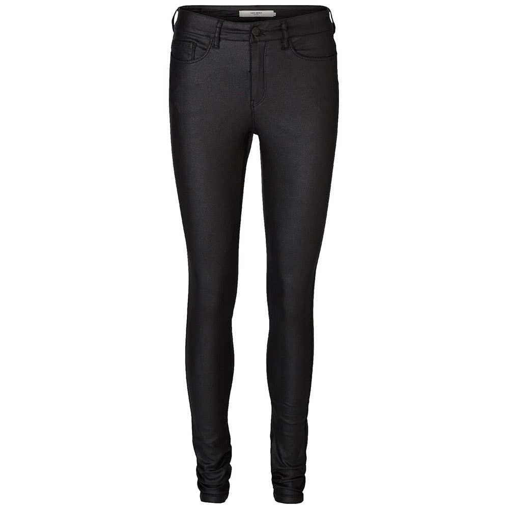 VERO MODA Damen Vmseven Nw Ss Smooth Coated Pt Petite Hose L / 28L Black/Detail:coated, L / 28L Blac