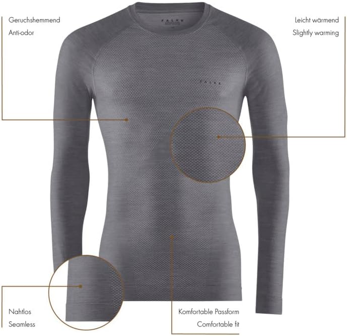 FALKE Herren Wool-Tech Light Round Neck Funktionsshirt Langarm warme und kalte Temperaturen Funktion