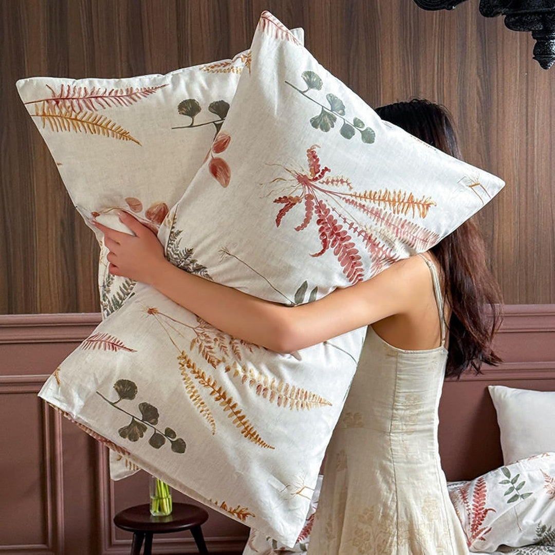 Freyamy Baumwolle Bettwäsche 135x200cm Beige Bunt Pflanzenblätter Ästhetik Bettwäsche-Sets Pflanzenm