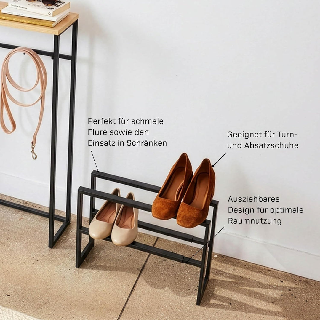 YAMAZAKI Extendable shoe rack 2 tier für Schuhe - Line - black Schwarz Single, Schwarz Single