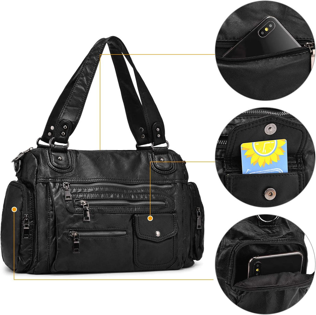 VINBAGGE Damen Handtasche Grosse Schultertasche PU Leder Henkeltasche Frauen Weiches Hobo Tasche Umh