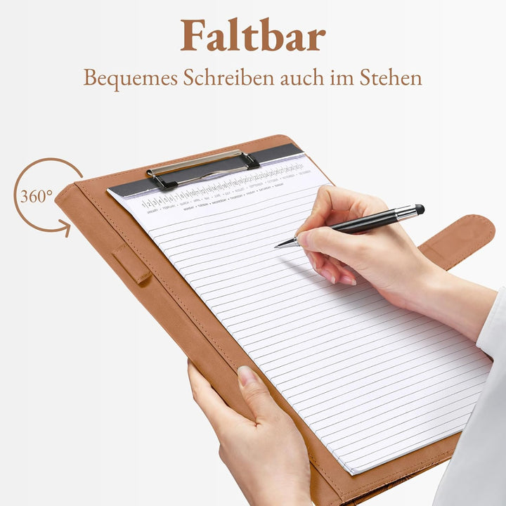 Mymazn Klemmbrett A4 mit Deckel, Mappe A4 Schreibmappe Klemmbrettmappe, PU-Leder Konferenzmappe mit