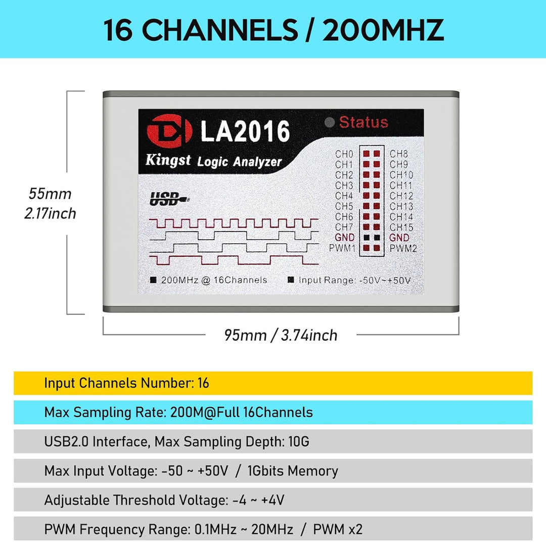 InnoMaker LA2016 USB Logik Analysator volle 16-Kanal 200MHz Abtastrate mit PC Software Handheld Inst