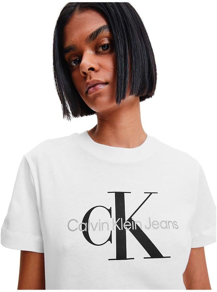 Calvin Klein Damen T-Shirt Kurzarm Core Monologo Rundhalsausschnitt XXL Weiss (Bright White), XXL We