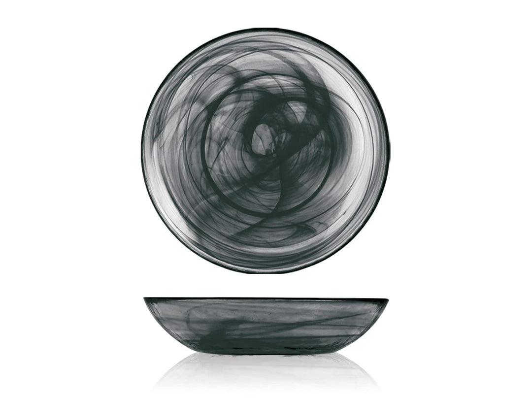 H+H 6 Teller in schwarzem Alabasterglas, Boden 21cm 21x21x4 cm Schwarz, 21x21x4 cm Schwarz