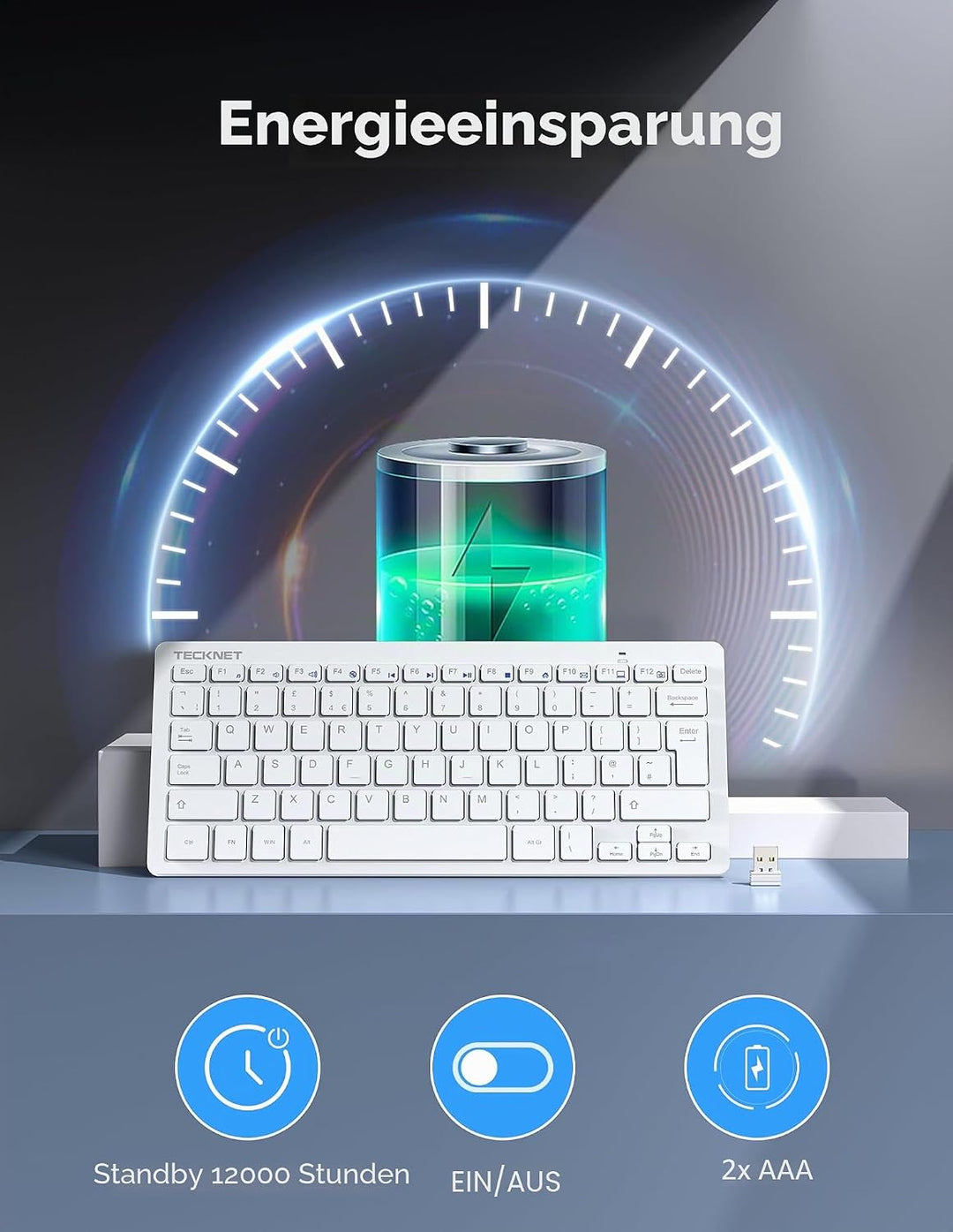 TECKNET Spanische Spezifikationen Mini-Tastatur und Maus, QWERTY Weiss, Weiß