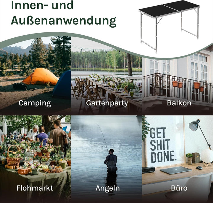 WOLTU Campingtisch Klapptisch Gartentisch Arbeitstisch Balkontisch höhenverstellbar Aluminium MDF Sc