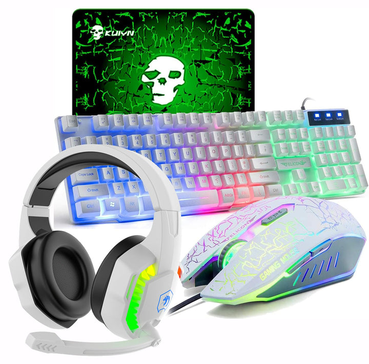 UK-Layout 4-in-1 Gaming-Tastatur und Maus-Set, Regenbogen-Hintergrundbeleuchtung, USB Gaming-Tastatu