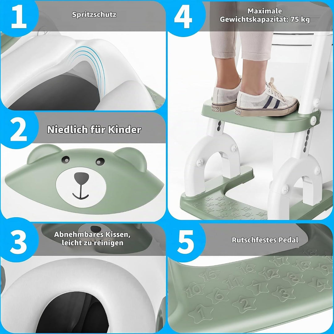 Toilettensitz Kinder mit Treppe, Upgraded WC Aufsatz für Kinder für Jungen und Mädchen, 2-in-1 Toile