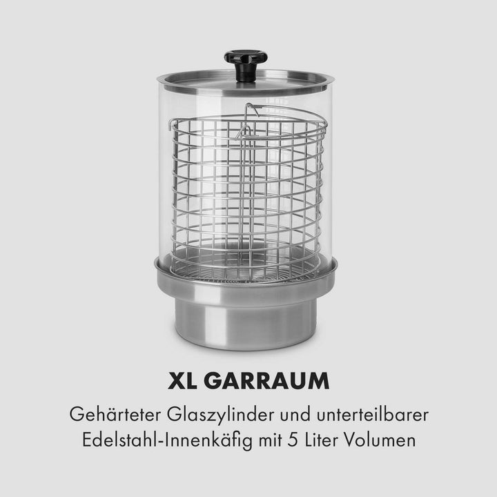 Klarstein Pro Wurstfabrik 450 Profi Hot Dog Maker, 450 Watt, 30-100 °C, Glaszylinder: Ø 20 cm, unter