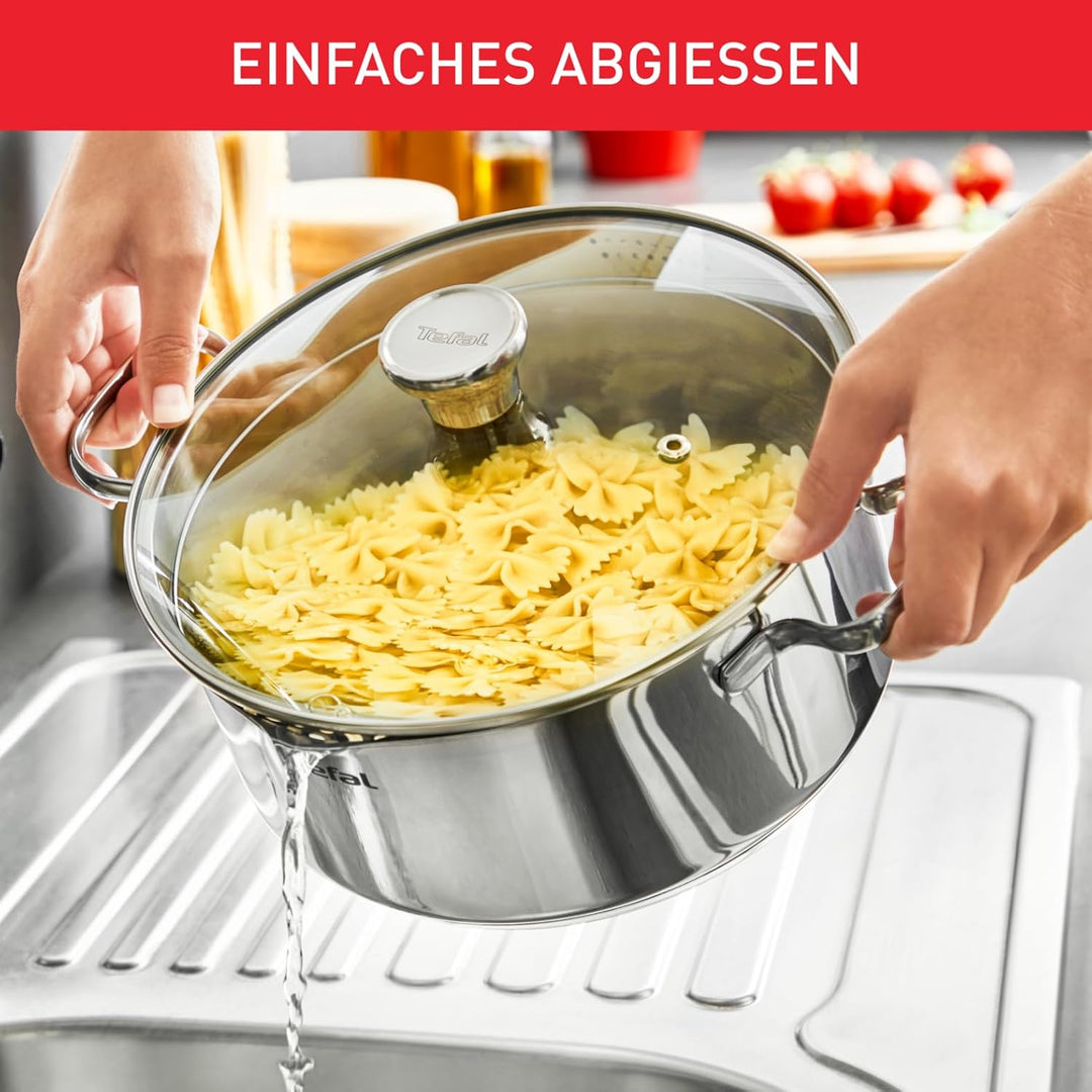 Tefal Duetto A70542 Kochtopf 20 cm, hochwertiger Edelstahl 18/10, graduiert, Ausgiessdeckel, für all
