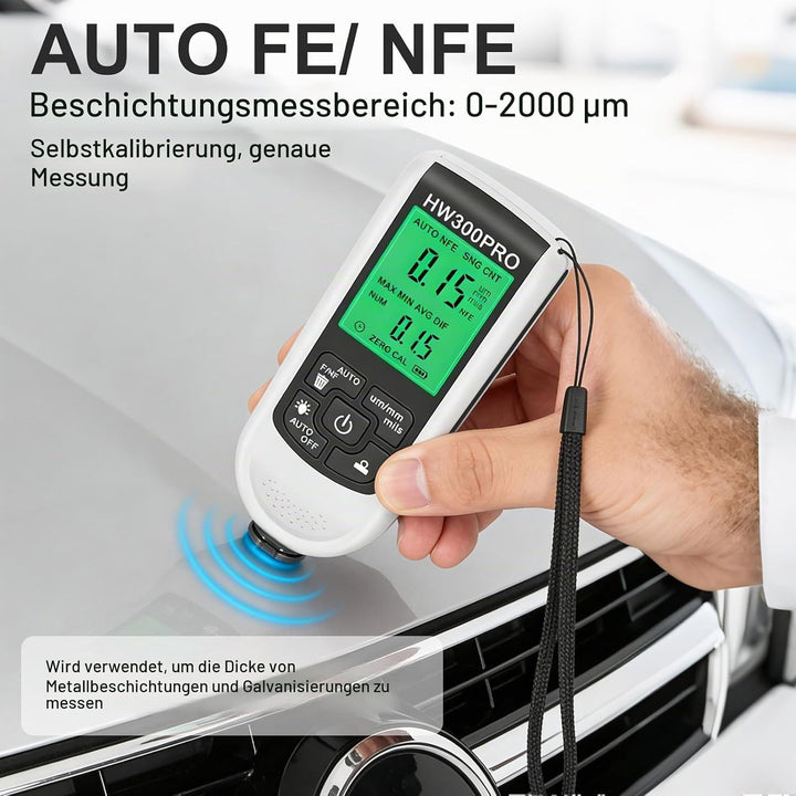 Digitales Schichtdickenmessgerät, Lackmessgerät Auto mit Tragbarem Seil, 0-2000UM Lackdickenmessgerä