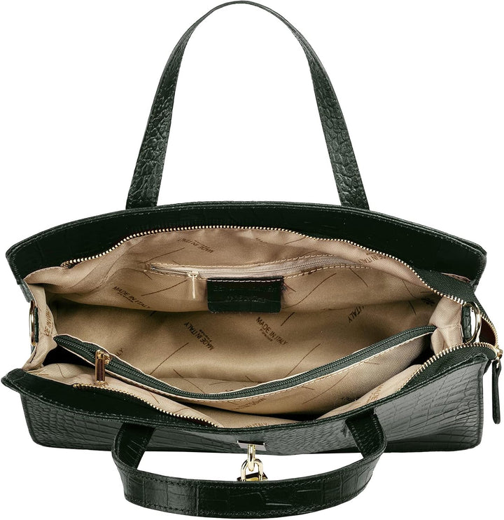 Cluty Handtasche Echt Leder Damen - 021321 Dunkelgrün, Dunkelgrün
