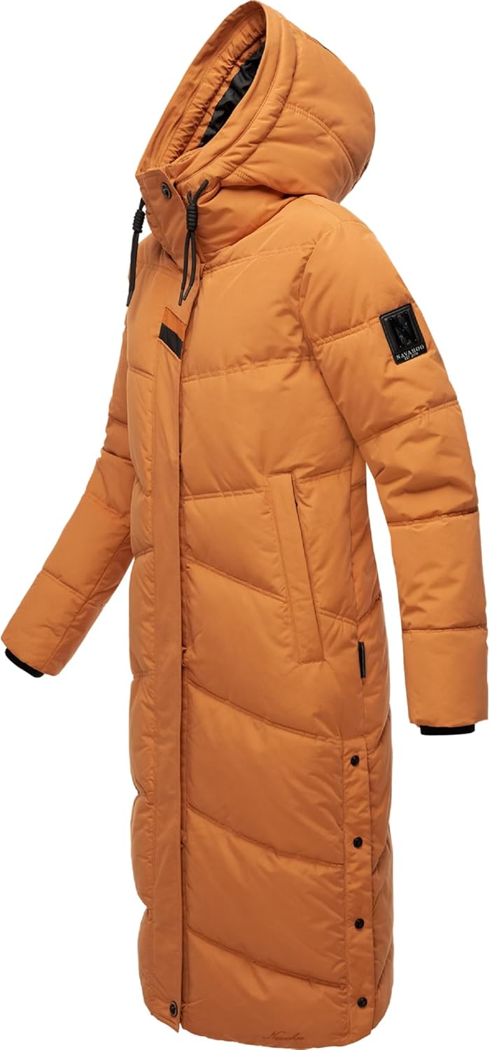 Navahoo Damen Wintermantel Warmer Steppmantel lang mit Kapuze Kuschelmausi S-XXL L Rusty Cinnamon, L
