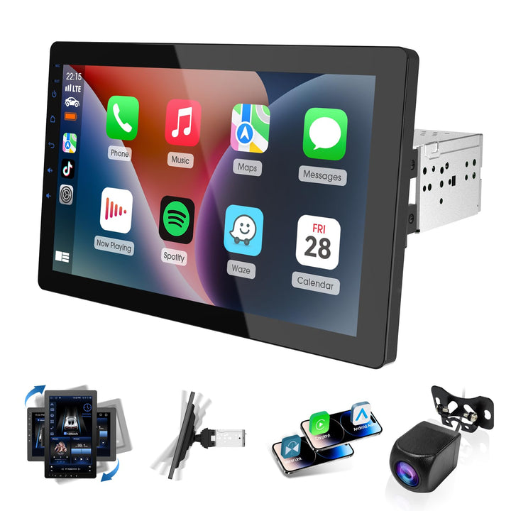 1Din Autoradio, mit 10.1 Zoll drehbar Bildschirm,Kompatibel mit Wireless Apple CarPlay und Android A