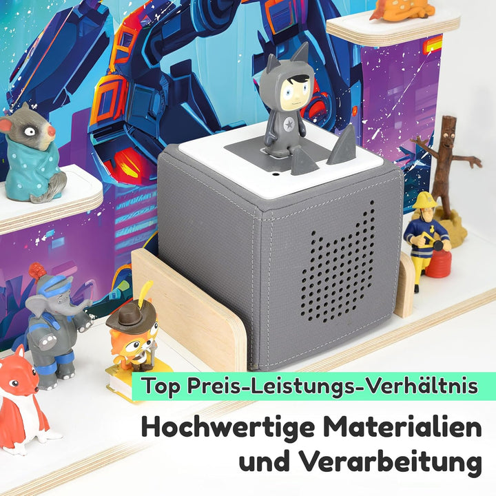 stadtecken Holzregal für Musikbox I Geeignet für die Toniebox und ca. 50 Tonies I Perfekte Tonie Auf