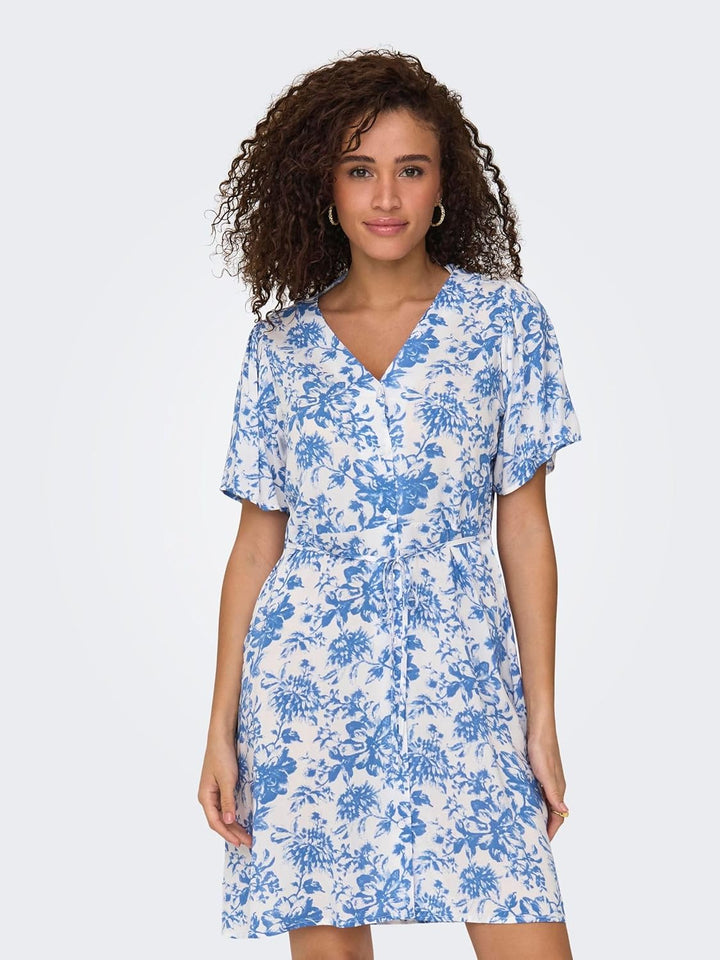 ONLY Damen Viskose Sommer-Kleid Onlnova Life Lucy mit Blumenmuster S Cloud Dancer, S Cloud Dancer
