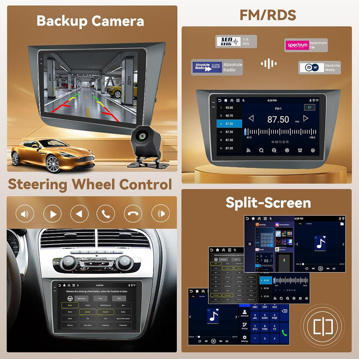 Hikity Android 15 4+128G Autoradio für Seat Altea 2004-2016 mit 9 Zoll Incell Touchscreen, Autoradio