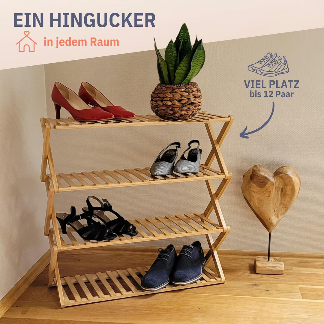 Felino® Schuhregal Schuhablage Organizer aus Bambus Holz offen | 70cm lang | Schuhorganizer offenes