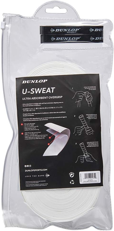 Dunlop U Sweat Tennis-Overgrip Weiss Rolle mit 30 Stück, Weiss Rolle mit 30 Stück
