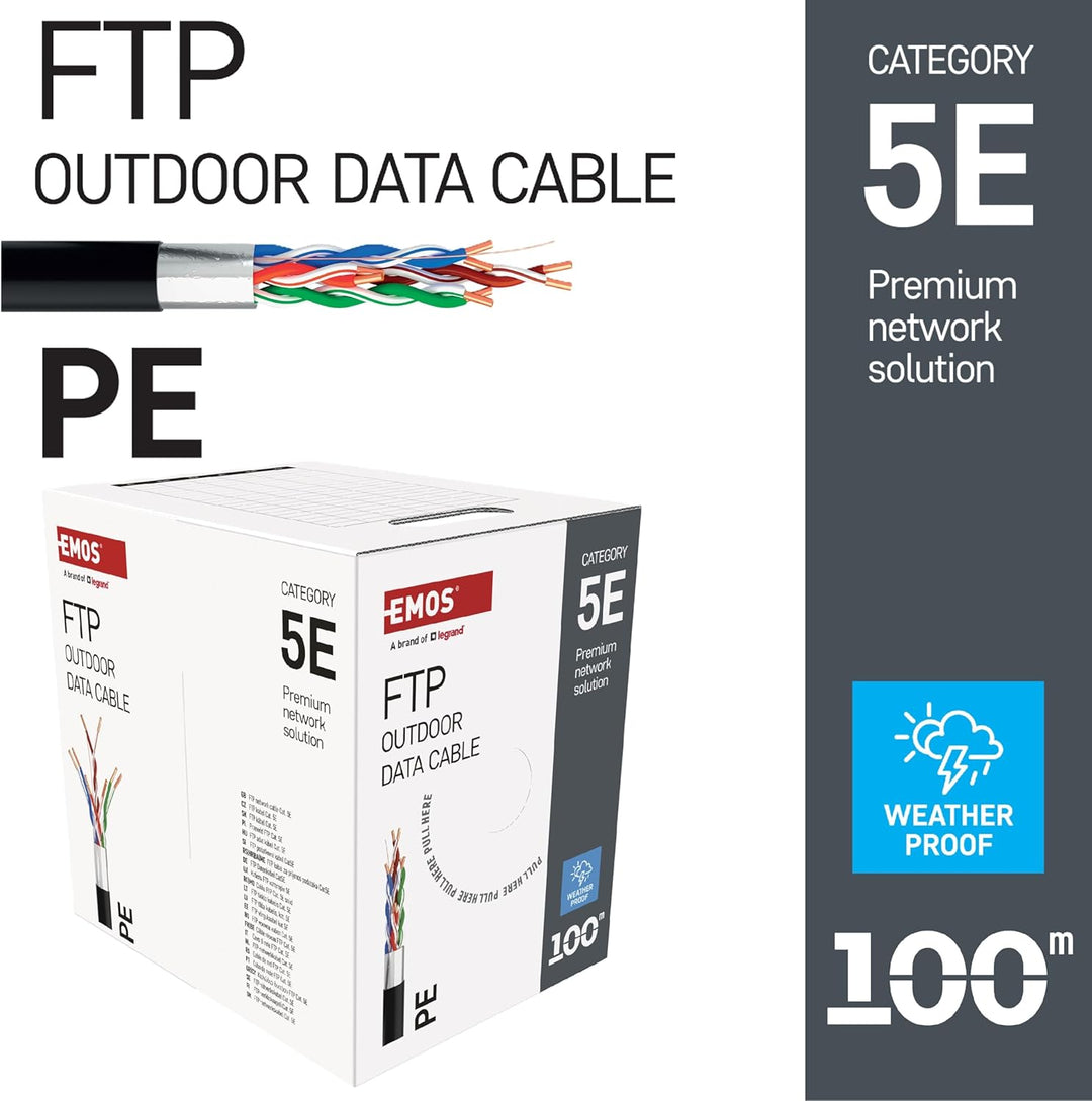 EMOS - FTP Netzwerkkabel CAT 5e, 100m, PE - CAT5e-Patchkabel FTP - Gigabit LAN Kabel - geschirmtes E