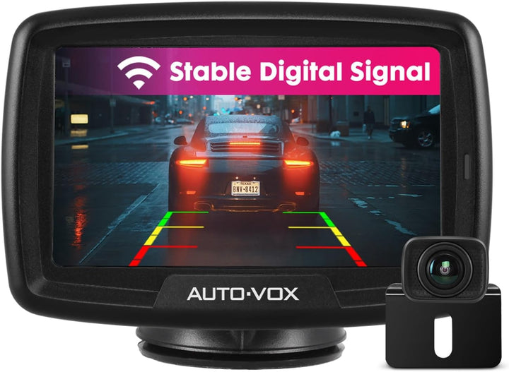 AUTO-VOX Digital Kabellos Rückfahrkamera CS2, Drahtlose Rückfahrkamera mit 4,3" LCD Monitor, Funk Rü