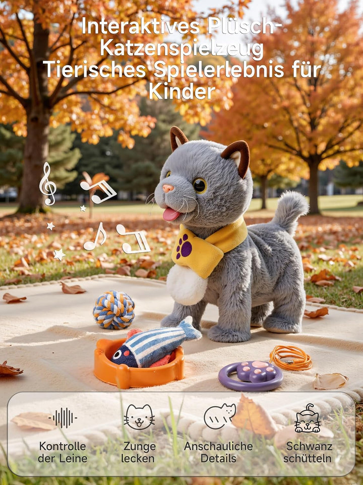 TUMAMA KIDS Interaktives Katze Spielzeug für Kinder Mit 6 Musik, Kuscheltier Kittens Mit Fernbedienu