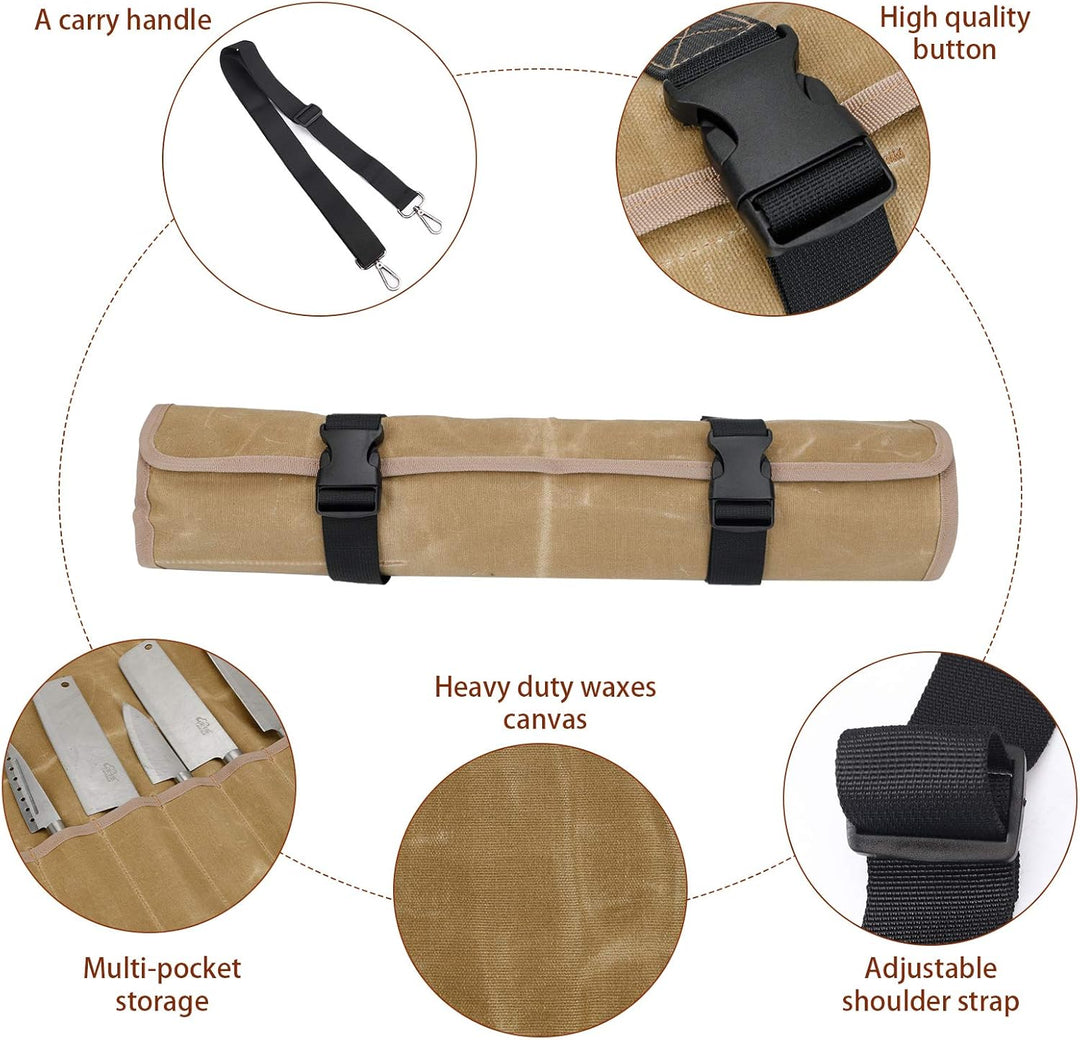 QEES Kochmesser Rolltasche 11 Slots, Messertasche für Camping, Wandern, Multifunktions-Werkzeugrollt