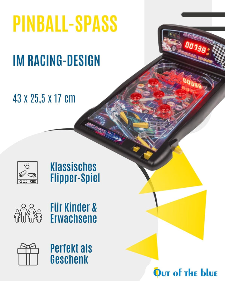 Out of the blue Rennwagen Pinball-Spiel 43 x 25,5 x 17 cm - Klassisches Flipper-Spiel im Racing-Desi