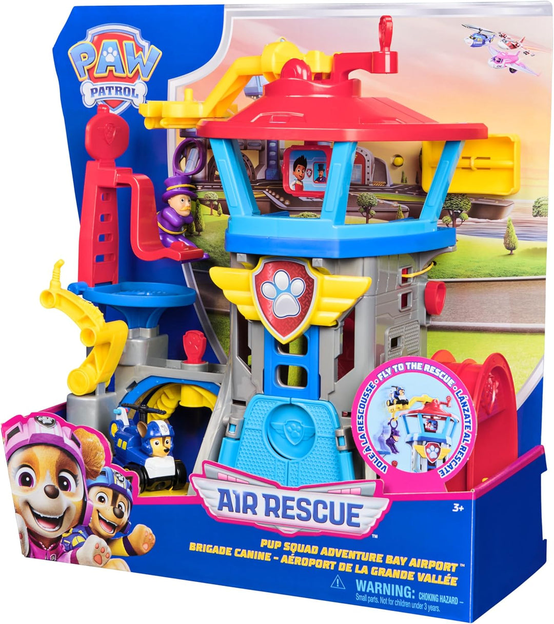 PAW PATROL Air Rescue - Pup Squad Flughafen Tower mit Fahrzeugstarter, Chase-Pup Squad Racer und Bür