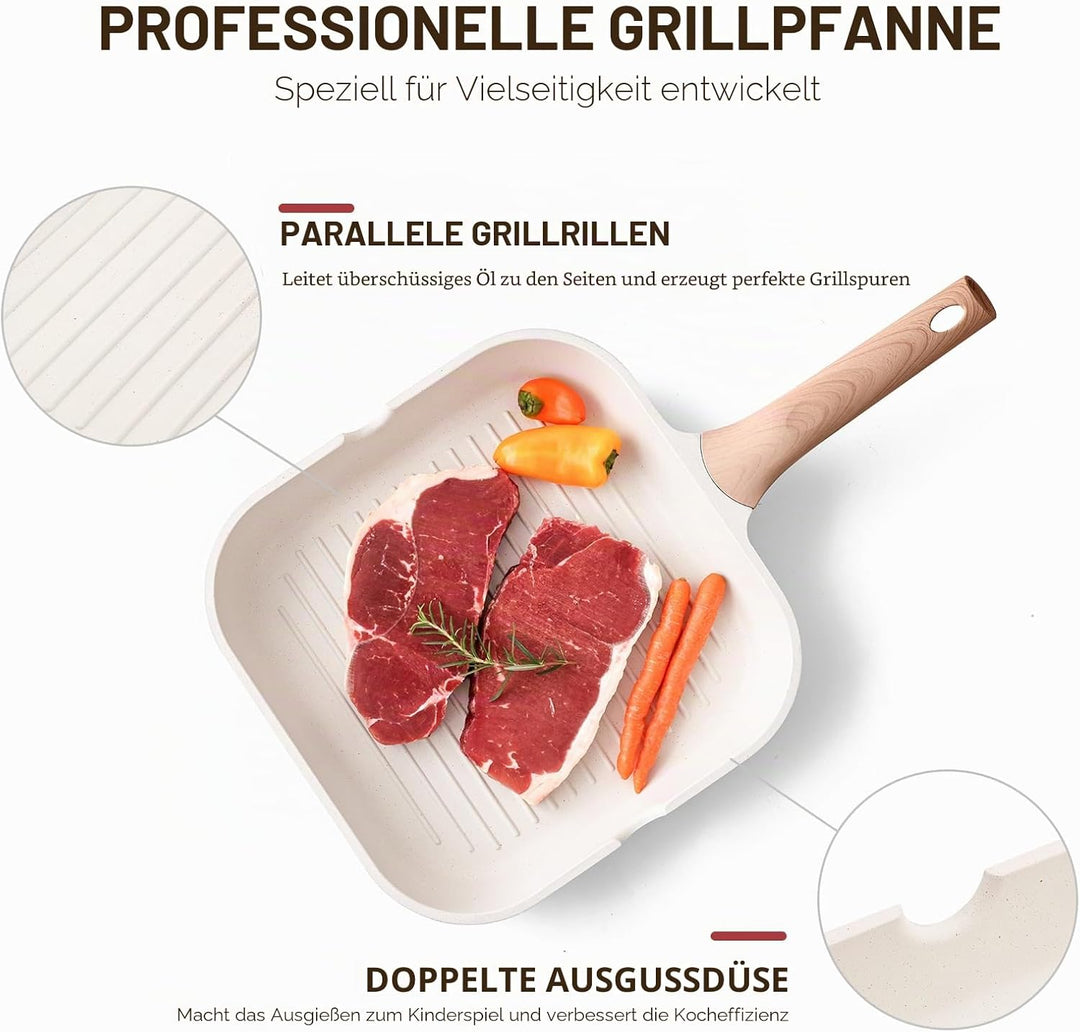 Kordisen Antihaftbeschichtete Grillpfanne für Herdplatten, 28 cm, quadratische Grillpfanne für Innen