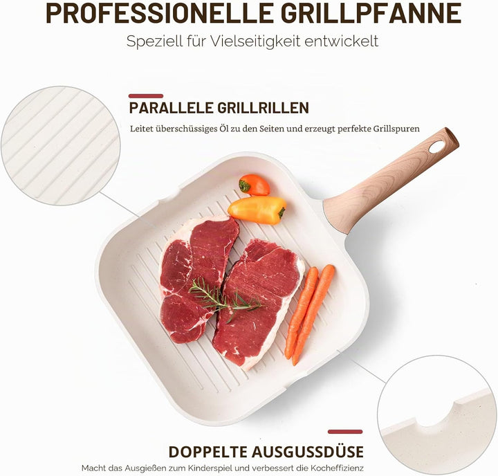 Kordisen Antihaftbeschichtete Grillpfanne für Herdplatten, 28 cm, quadratische Grillpfanne für Innen