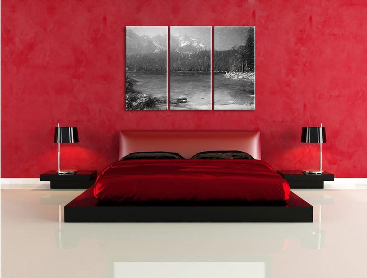 Pixxprint Bergsee als Leinwandbild/Grösse: 3 Teilig (120x80) cm/Wandbild/Kunstdruck/fertig bespannt