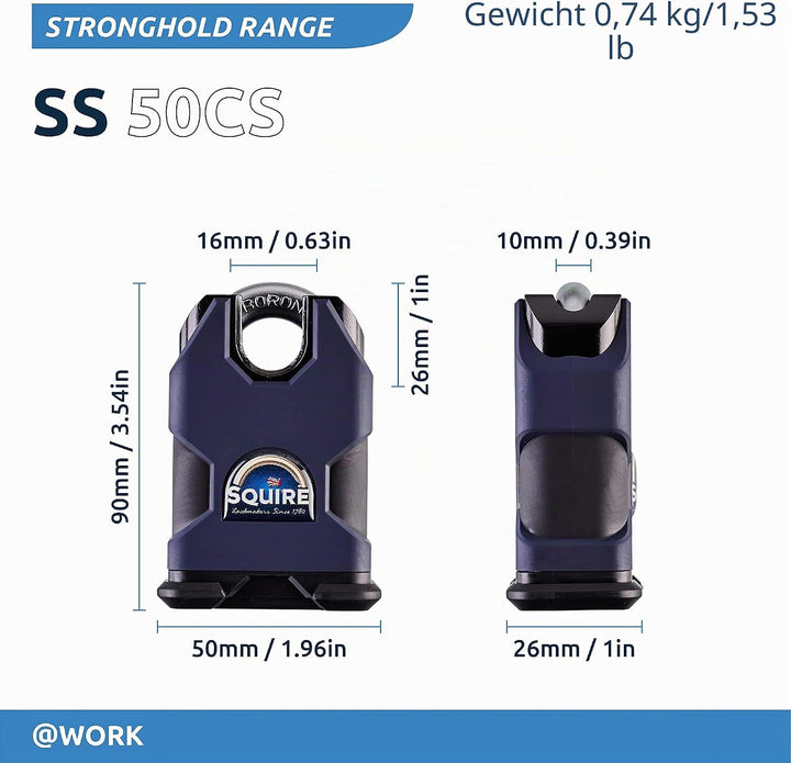 Henry Squire SS50CS Vorhängeschloss mit Bügel, Stahl, 50 mm 50mm Blau, 50mm Blau