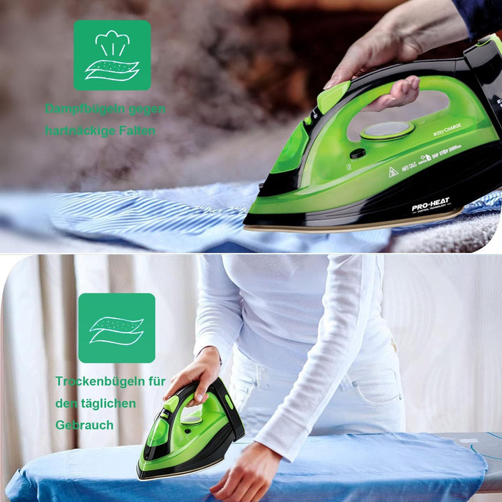 Bügeleisen, Dampfbügeleisen Kabelloses für Kleidung Handbügeleisen Iron Grün, Grün