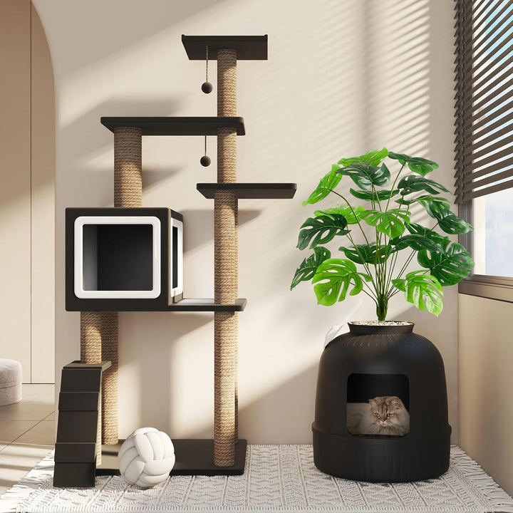 Lifewit Katzenklo Blumentopf mit Pflanze & Schaufel, Katzenklo Versteckt, Katzentoilette XXL mit Ger