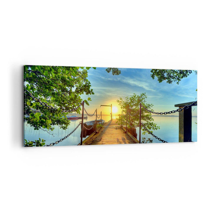 Wandbilder Dekoration Wohnzimmer See Sonnenuntergang Boot Landschaft Bilder auf Leinwand 120x50cm Le