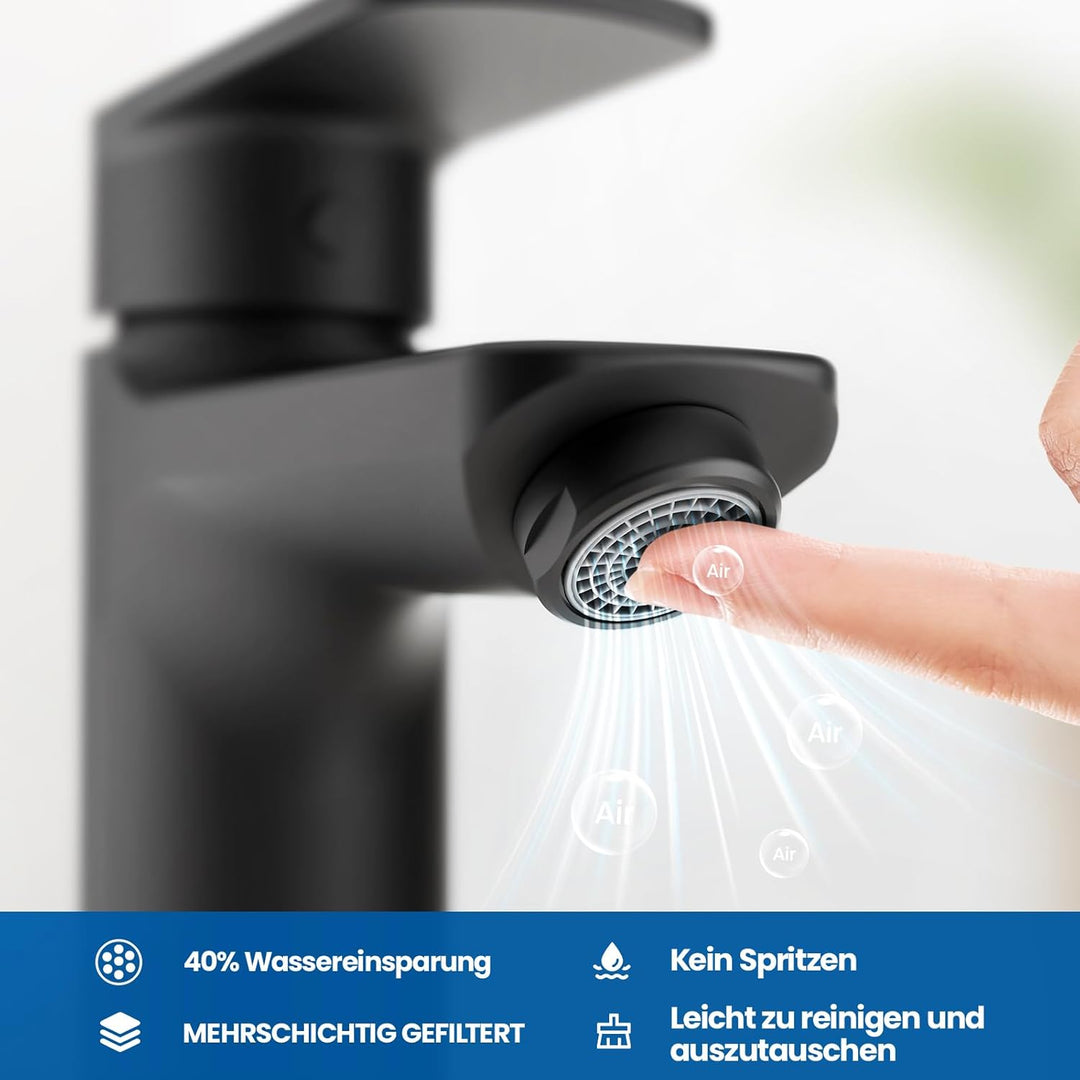 Auralum Wasserhahn Bad Schwarz, Waschtischarmatur Schwarz mit Auslauf Höhe 60 mm, Armatur Badezimmer