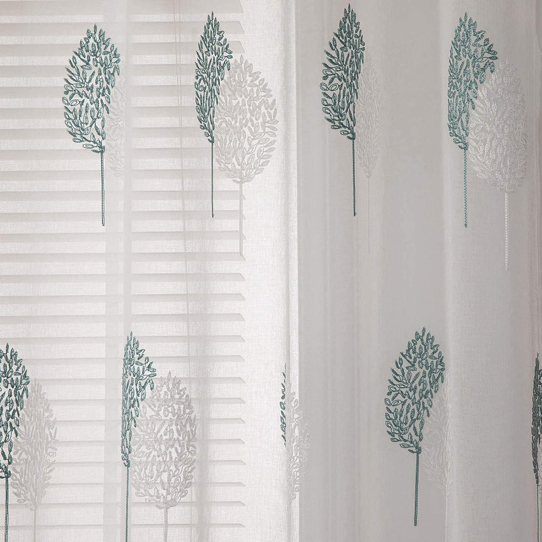 MIULEE Wohnzimmer Vorhänge Transparent mit Türkis und Weiss Blätter Muster, Modern Stickerei Gardine