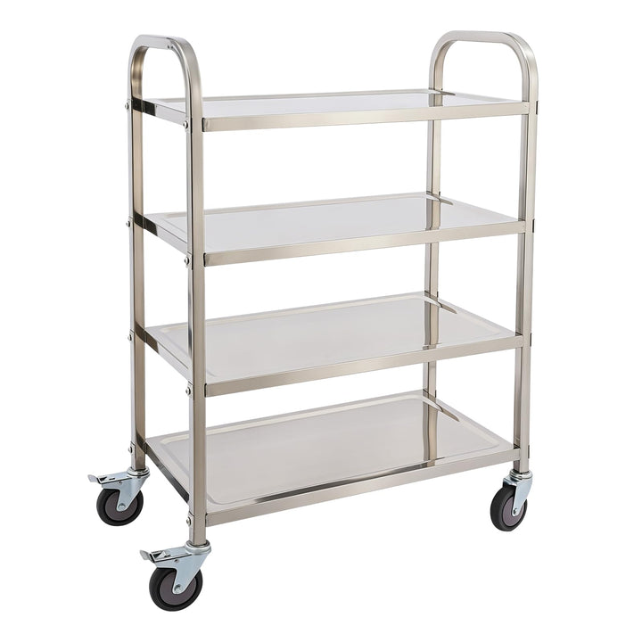 Edelstahl Servierwagen 4 Böden Küchenwagen Silber,75 x 40 x 109 cm, 75 x 40 x 109