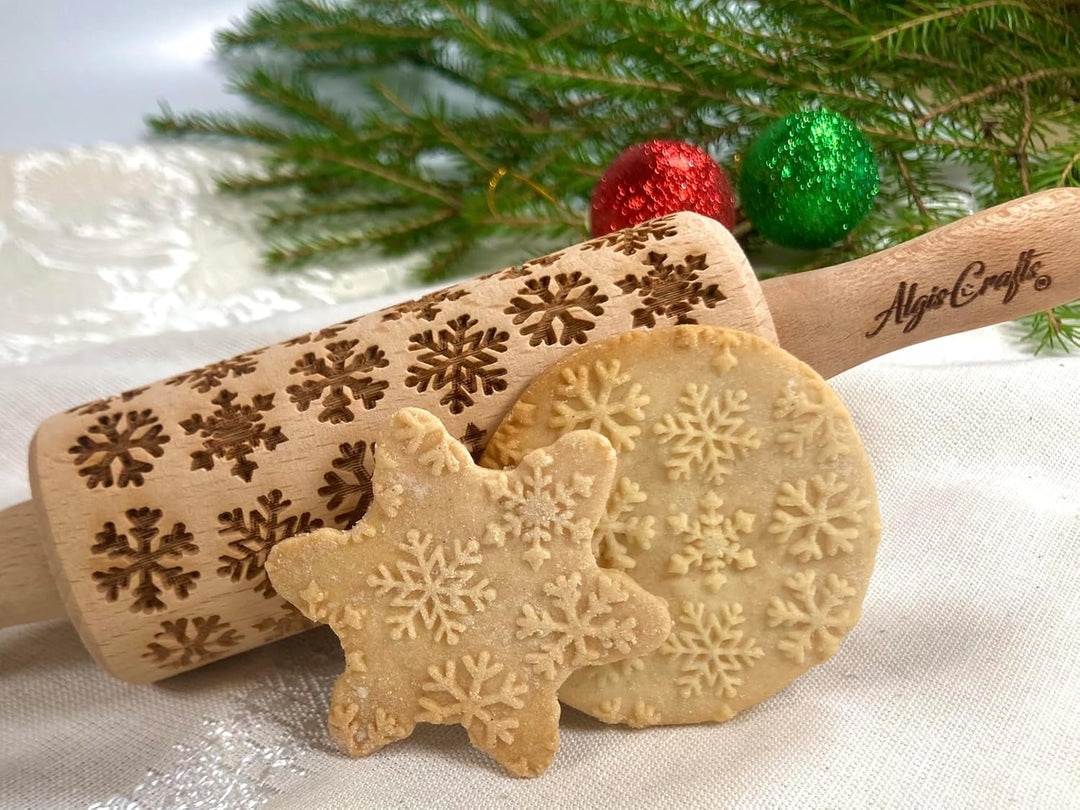 Kinder Nudelholz mit Muster Weihnachten Backen 3-er SET - Teigroller Holz für DIY Weihnachten Plätzc