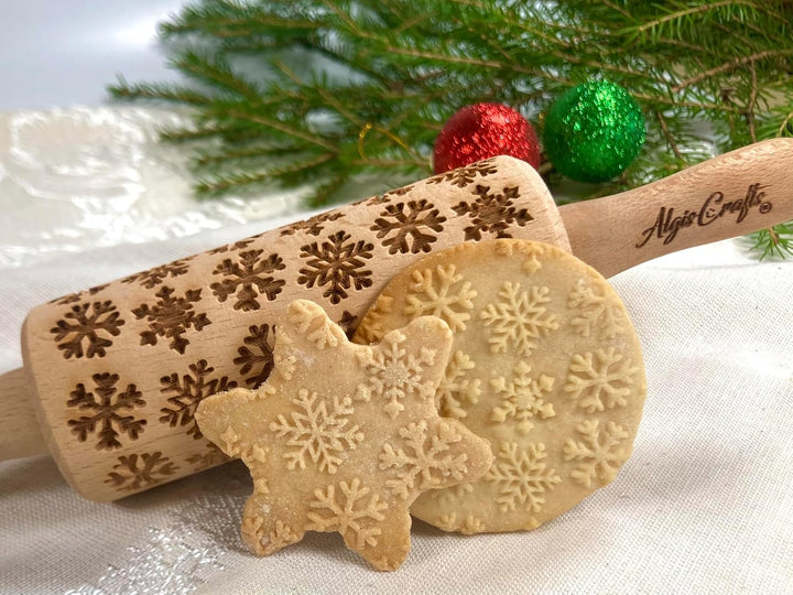 Kinder Nudelholz mit Muster Weihnachten Backen 3-er SET - Teigroller Holz für DIY Weihnachten Plätzc