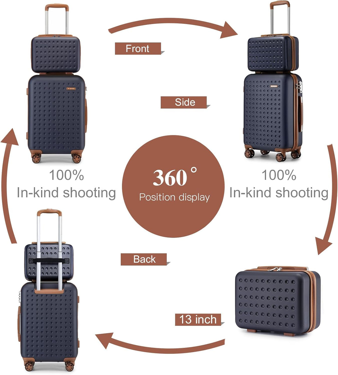 KONO Handgepäck Koffer Set mit Kosmetikkoffer Reisegepäck-Sets Beautycase Koffer Trolleys Reisekoffe