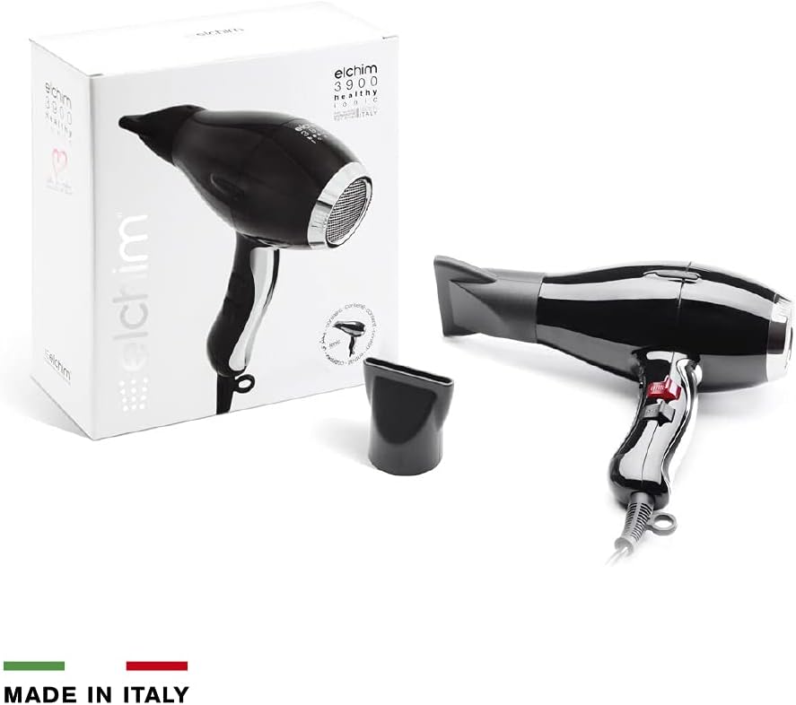 Elchim 3900 Healthy Ionic Black & Silver | Professioneller, leiser, leichter und einfach zu handhabe