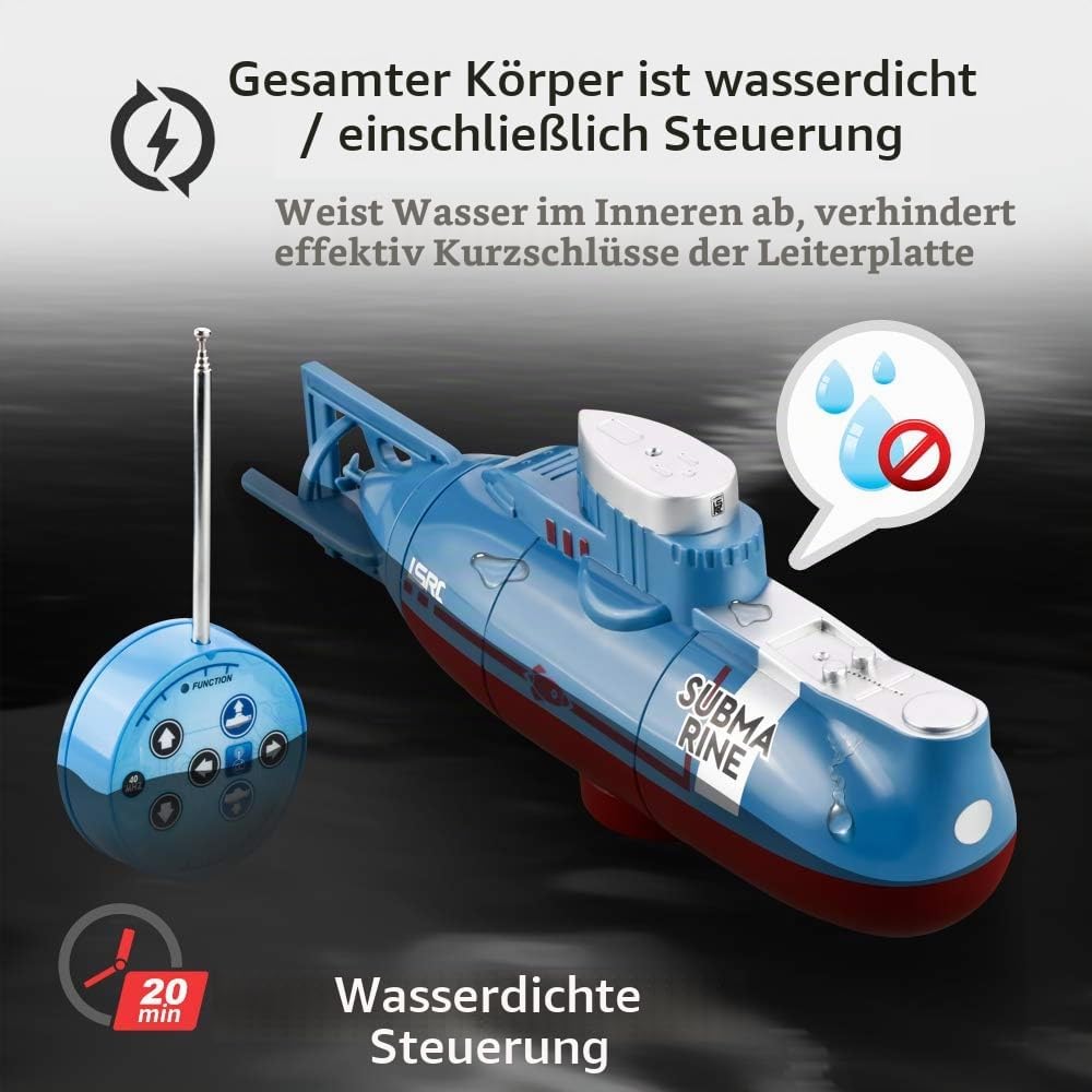 Mini Ferngesteuerte U-Boot Spielzeug, 6 Kanal RC Boote mit LED Leuchten | 2.4GHZ Fernbedienung Tauch