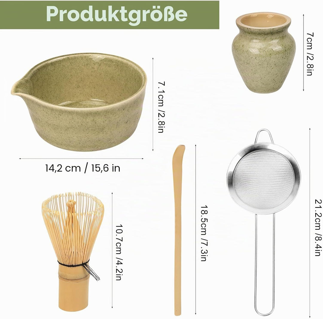 Premium Matcha Tee Set mit Bambusbesen, Keramikschale, Schaufel & Halter - Komplettes Set für Tradit