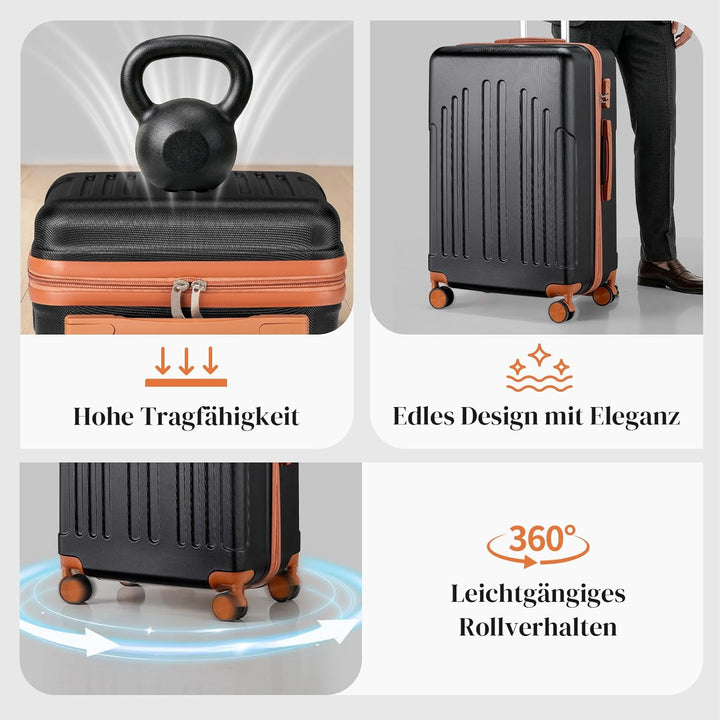 LEADZM Koffer Set 4 teilig Hartschale mit Kosmetikkoffer, Kofferset aus ABS, Reisekoffer mit Rollen