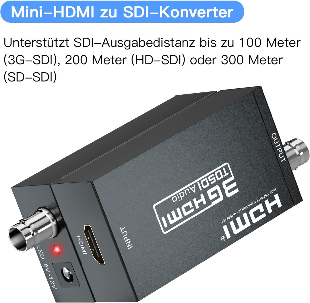 SHUITING HDMI zu SDI Konverter, HDMI zu 3G-SDI/HD-SDI, HDMI Eingang SDI Ausgang Adapter Unterstützun